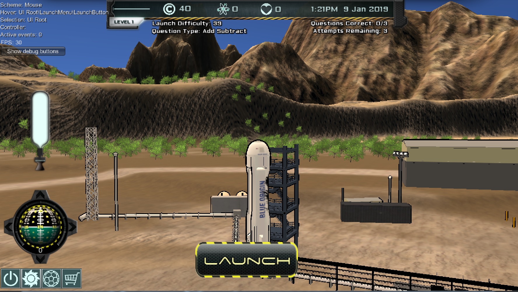 Intergalactic Education Blue Origin New Shepard launch e learning gameplay aligned to Common Core standards